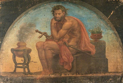Asklepios, läkekonstens gud, med sin ormomslingrande stav som än idag är en klassisk symbol inom medicinen.  Foto: Shutterstock